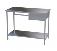 Стол медицинский инструментальный из нержавеющей стали Э-1180/750-ПЯП с одним подвесным ящиком и полкой